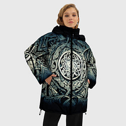 Куртка зимняя женская Орнамент и руны скандинавских викингов, цвет: 3D-черный — фото 2