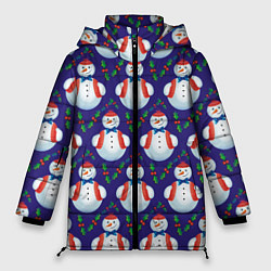 Куртка зимняя женская Милые снеговики - зимний узор, цвет: 3D-красный