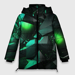 Куртка зимняя женская Зеленые абстрактные объекты, цвет: 3D-светло-серый