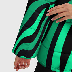 Куртка зимняя женская Абстракция изогнутые линии чёрно-зелёный, цвет: 3D-черный — фото 2
