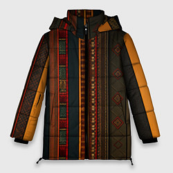 Куртка зимняя женская Этнический узор в вертикальную полоску, цвет: 3D-черный