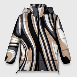 Куртка зимняя женская Абстракция чёрно-бежевая, цвет: 3D-светло-серый