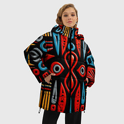 Куртка зимняя женская Красно-синий узор в африканском стиле, цвет: 3D-черный — фото 2