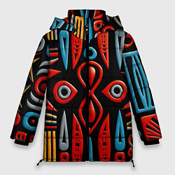 Куртка зимняя женская Красно-синий узор в африканском стиле, цвет: 3D-светло-серый
