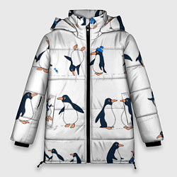 Куртка зимняя женская Семейство пингвинов на прогулке, цвет: 3D-светло-серый