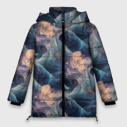 Куртка зимняя женская Волнообразная фрактальная абстракция, цвет: 3D-черный