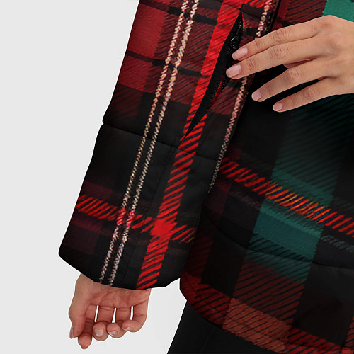 Женская зимняя куртка Красно-зелёная шотландская клетка / 3D-Черный – фото 5