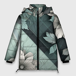 Куртка зимняя женская Мятная клетка и цветы, цвет: 3D-светло-серый