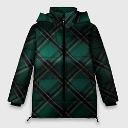 Куртка зимняя женская Тёмно-зелёная диагональная шотландская клетка, цвет: 3D-светло-серый