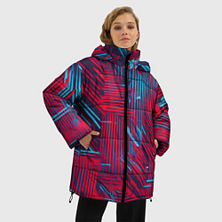 Куртка зимняя женская Киберпанк линии синие и красные, цвет: 3D-черный — фото 2