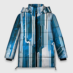 Куртка зимняя женская Киберпанк полосы белый и синий, цвет: 3D-светло-серый