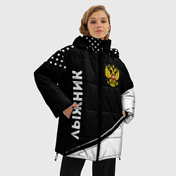 Куртка зимняя женская Лыжник из России и герб РФ вертикально, цвет: 3D-черный — фото 2