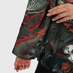 Куртка зимняя женская Татуировка ирезуми в японском стиле, цвет: 3D-черный — фото 2