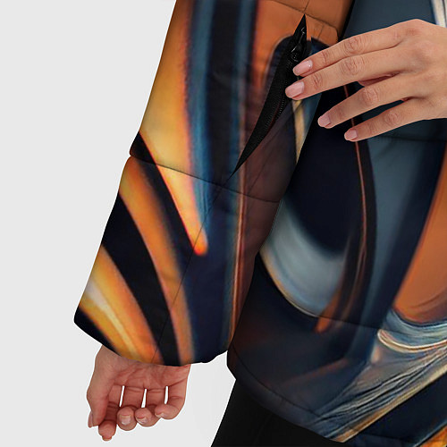 Женская зимняя куртка Слияние красок оранжевого и чёрного абстракция / 3D-Светло-серый – фото 5