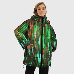 Куртка зимняя женская Неоновые полосы зелёные, цвет: 3D-светло-серый — фото 2