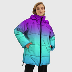Куртка зимняя женская Фиолетовый бирюзовый голубой неоновый градиент, цвет: 3D-светло-серый — фото 2