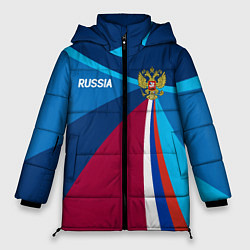 Куртка зимняя женская Герб и триколор России с геометрией, цвет: 3D-черный