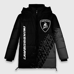 Куртка зимняя женская Lamborghini speed на темном фоне со следами шин ве, цвет: 3D-черный