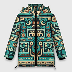 Куртка зимняя женская Абстрактный паттерн в ацтекском стиле, цвет: 3D-светло-серый