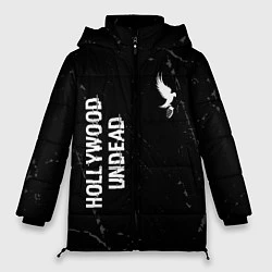 Куртка зимняя женская Hollywood Undead glitch на темном фоне вертикально, цвет: 3D-черный