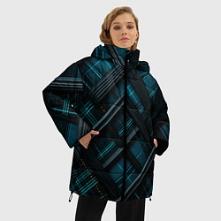 Куртка зимняя женская Тёмно-синяя диагональная клетка в шотландском стил, цвет: 3D-светло-серый — фото 2