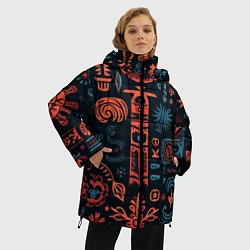 Куртка зимняя женская Абстрактный паттерн в славянской стилистике, цвет: 3D-черный — фото 2