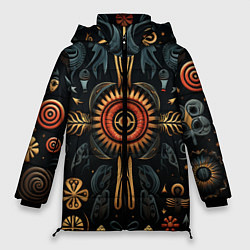 Куртка зимняя женская Паттерн в славянской стилистике, цвет: 3D-черный