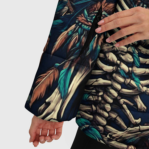 Женская зимняя куртка Татуировка скелета индейца и ковбоя в техасе / 3D-Черный – фото 5