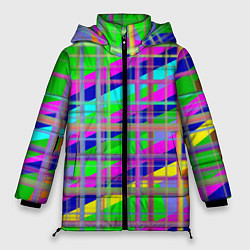 Куртка зимняя женская Неоновые перпендикулярные полосы, цвет: 3D-черный