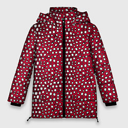 Куртка зимняя женская Белые пузырьки на красном фоне, цвет: 3D-светло-серый