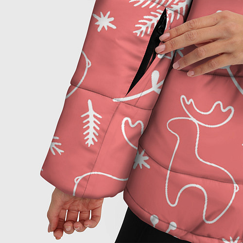 Женская зимняя куртка Рождественский принт с оленями / 3D-Светло-серый – фото 5