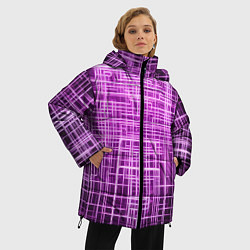 Куртка зимняя женская Фиолетовые неоновые полосы киберпанк, цвет: 3D-светло-серый — фото 2