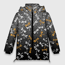 Куртка зимняя женская Стрекозы поверх графики, цвет: 3D-черный