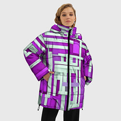 Куртка зимняя женская Полосы на фиолетовом фоне, цвет: 3D-светло-серый — фото 2