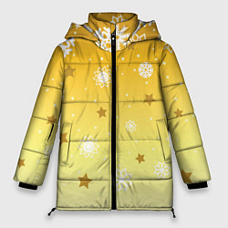 Куртка зимняя женская Снежинки и звезды на желтом, цвет: 3D-черный