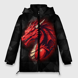 Куртка зимняя женская Красный дракон на полигональном черном фоне, цвет: 3D-светло-серый