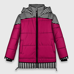 Куртка зимняя женская Узор из красного и черно-белых полос, цвет: 3D-красный