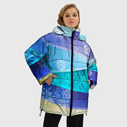 Куртка зимняя женская Абстрактный синий волнистый фон со снежинками, цвет: 3D-черный — фото 2