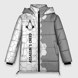Куртка зимняя женская Assassins Creed glitch на светлом фоне по-вертикал, цвет: 3D-черный