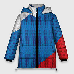 Куртка зимняя женская Белый синий красный вязаный фон, цвет: 3D-черный