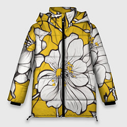 Куртка зимняя женская Японский паттерн цветов, цвет: 3D-светло-серый