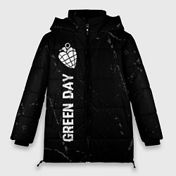 Куртка зимняя женская Green Day glitch на темном фоне по-вертикали, цвет: 3D-черный