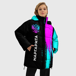 Куртка зимняя женская Маргарита и неоновый герб России по-вертикали, цвет: 3D-черный — фото 2