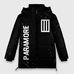 Женская зимняя куртка Paramore glitch на темном фоне вертикально