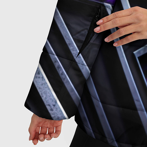 Женская зимняя куртка Фиолетовые вставки на черном фоне / 3D-Светло-серый – фото 5
