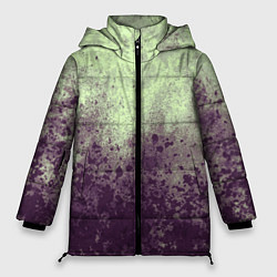 Куртка зимняя женская Абстракция - фиолетовые пятна на зеленом фоне, цвет: 3D-красный
