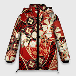 Куртка зимняя женская Японские хризантемы с сакурой, цвет: 3D-красный