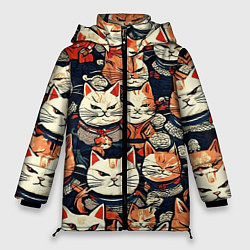 Куртка зимняя женская Сердитые котики самураи, цвет: 3D-черный