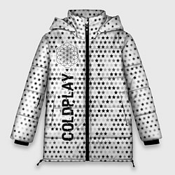 Куртка зимняя женская Coldplay glitch на светлом фоне по-вертикали, цвет: 3D-черный