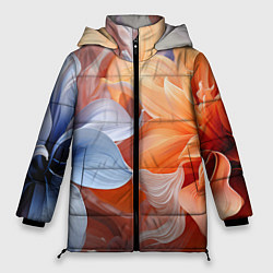 Куртка зимняя женская Голубой и оранжевый цветок, цвет: 3D-черный